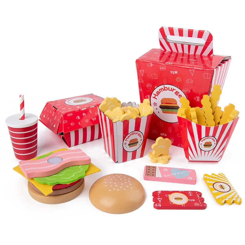 

Simulation Wooden Hamburger Fries Fast Food Mdeol Set Kids Pretend Play Toy Creating Stacking Burger Combinations Kids Gifts