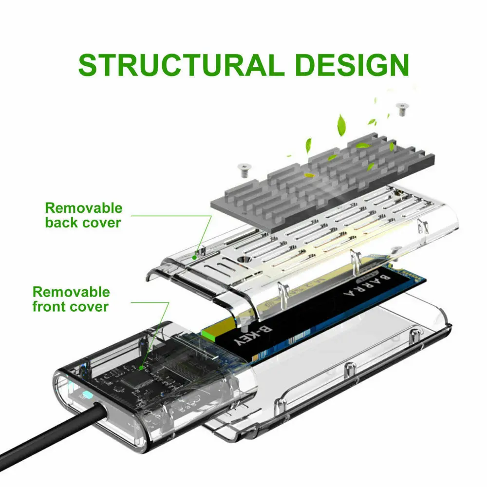Black/Blue/Gold NGFF M.2 B-Key Interface 2230/2242/2260/2280 SSD Enclosure USB 3.0 Hard Drive Case For Mac OS Windows images - 6