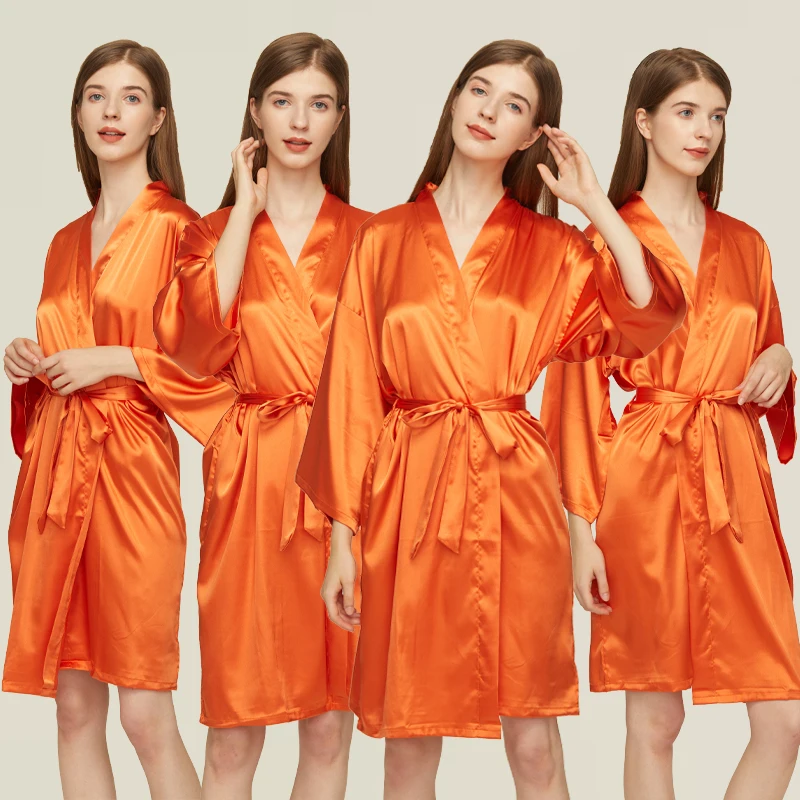 Bride Bridesmaid Robes Satin Solid Robe Orange Silk Robes for Women Ladies Satin Robe Women Wedding Robes