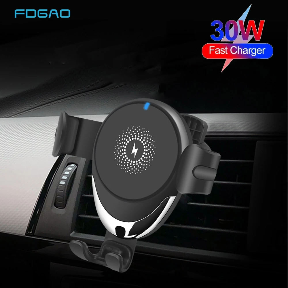 

Автомобильный держатель для телефона Qi 30 Вт, быстрая Беспроводная зарядка, автомобильное зарядное устройство, стабильный вращающийся держ...