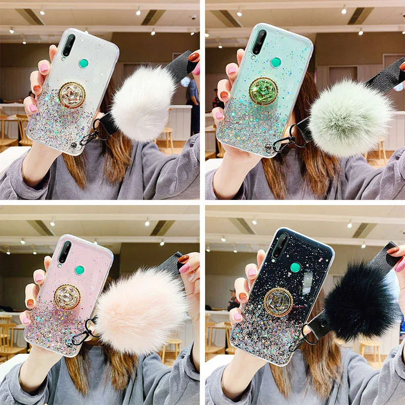 Fur Ball Glitter Case for Honor X8 X7 70 50 10X Lite 9X 9A 8A 10i 20 Pro X40 X30i X30 X40i X9 Nova Y70 Plus Y90 Silicone Cover