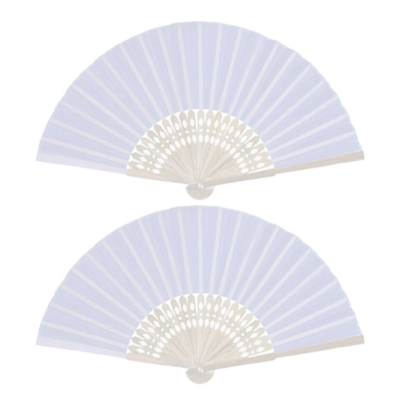 

48 Pcs/Lot White Folding Elegant Silk Hand Fan With Gift Bag Wedding & Party 21Cm