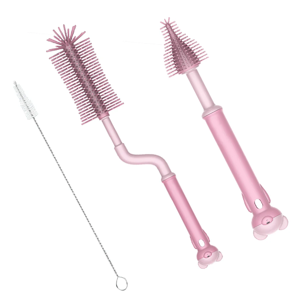 

1 Set of 3 Pcs Silicone Baby Bottle Brush Feeding Bottle Cleaning Brushes