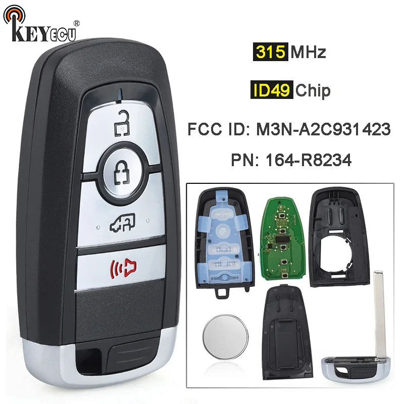 

KEYECU 315MHz ID49 Chip FCC ID: M3N-A2C931423 P/N: 164-R8234 Keyless Remote Car Smart Key Fob for Ford Transit Connect 2019-2022