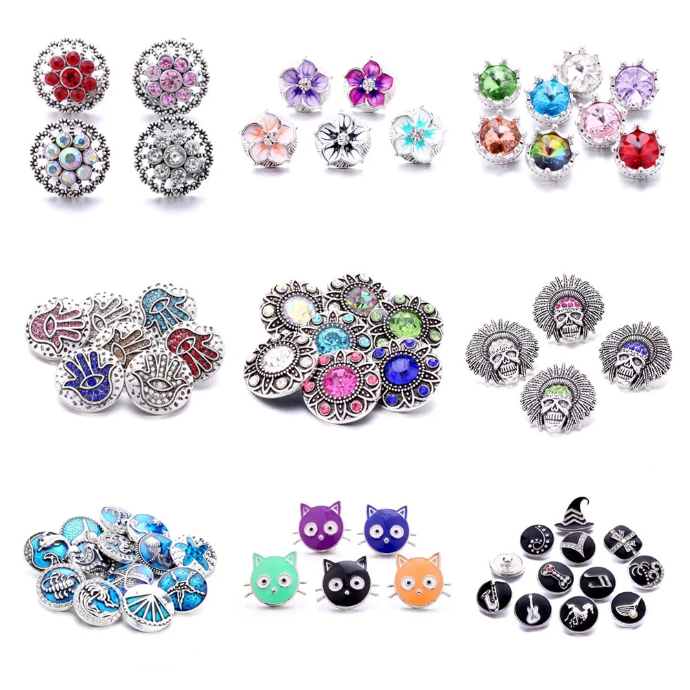 20pcs Snap Button Jewelry DIY Crystal Rhinestone Flower 18mm 20mm Metal  Buttons Fit Snap Bracelet Bangle