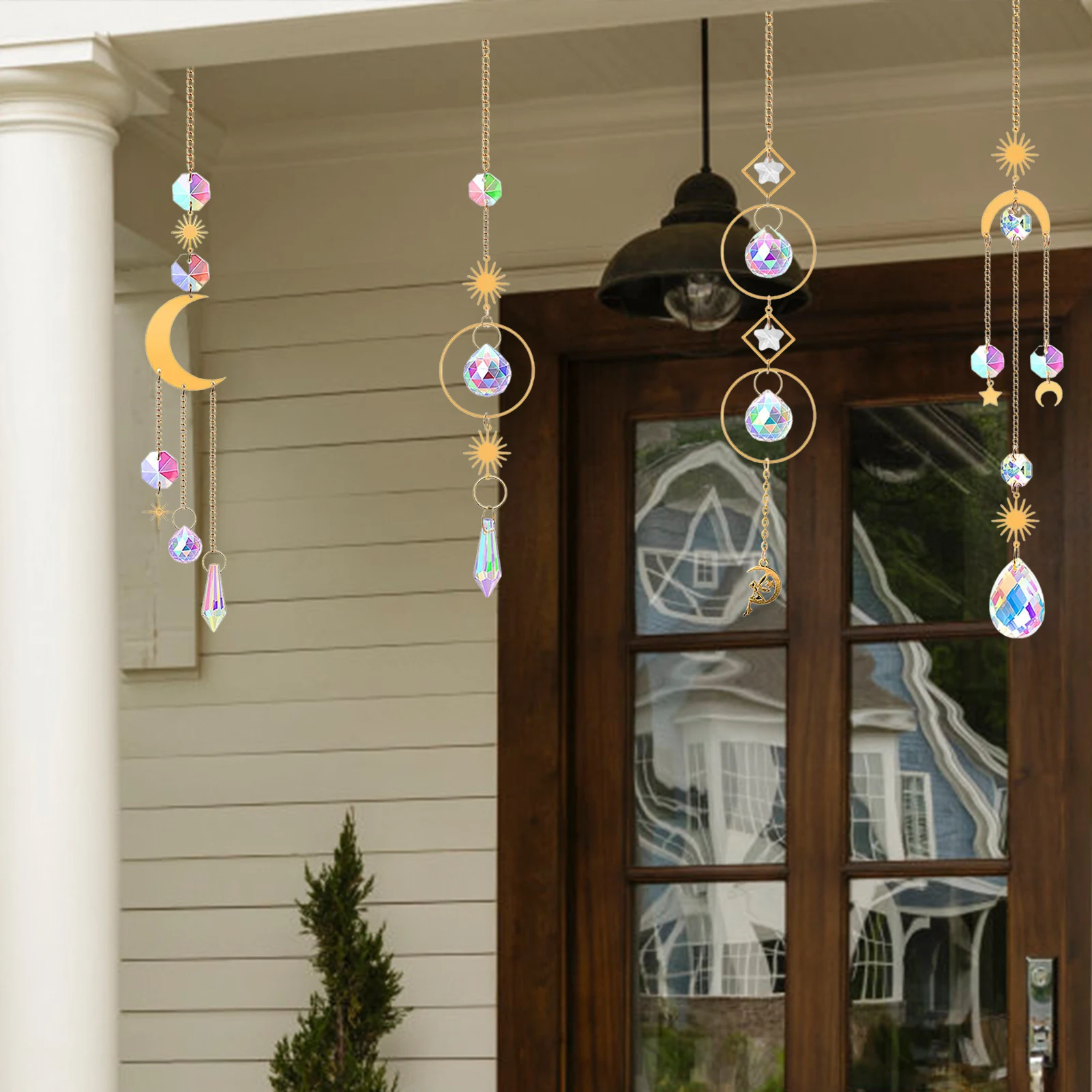

6 Pieces Colorful Crystals Hangings Sun Catcher With Chain PendantHangings Prism Ornament Rainbow Maker Ideal For Wedding Home