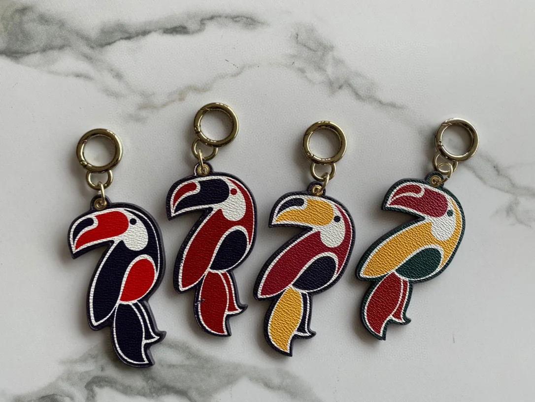 CILMI HARVILL CHHC Bag Pendant Key Chain Mobile Phone Chain Bag Accessories Leather Material Metal Lock Graffiti Gorgeous Bird