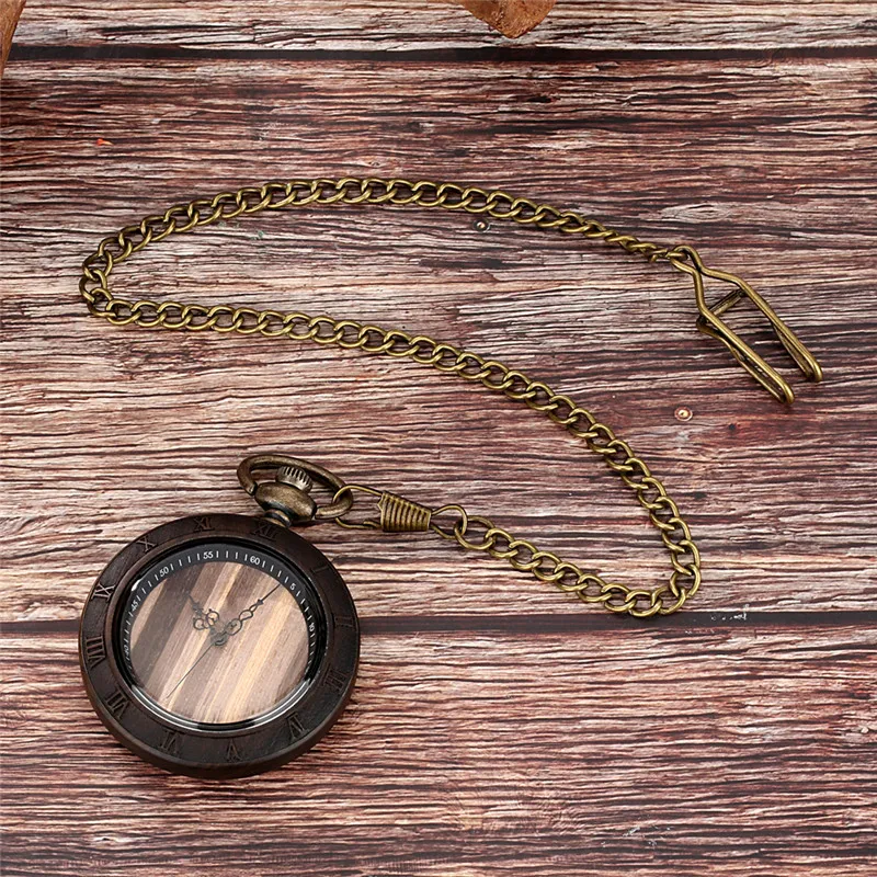 Creative Nature Wood Watch Men Women Retro Quartz Analog Pocket Watch Wooden Bamboo Clock FOB Pendant Chain Collectable Gift