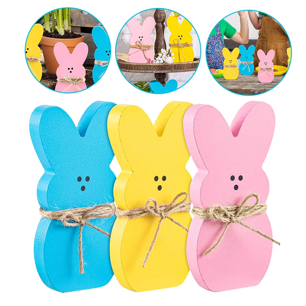 

Easter Bunny Wooden Table Decor Sign Rabbit Wood Spring Decorations Signs Shape Tray Decoration Tiered Centerpiece Ornaments