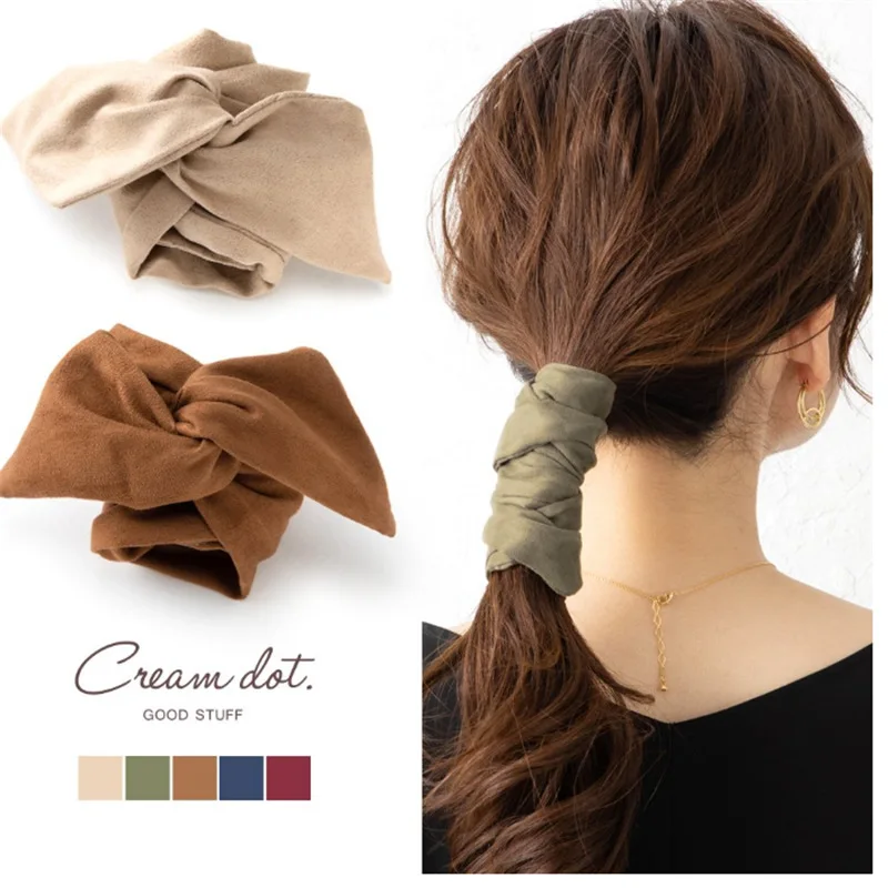 

Japanese Solid Color Headband Women's Hair Tied Ponytail Hair Hoop Sen System Wide Edge Cute Wire Suede Curling Hair Accessories