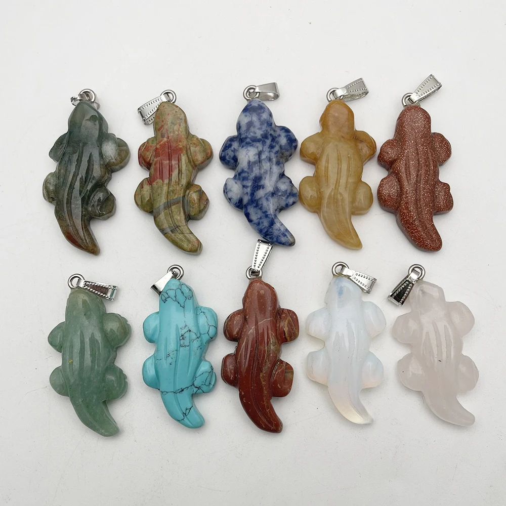 Модные смешанные подвески и ожерелья из натурального камня крокодила для