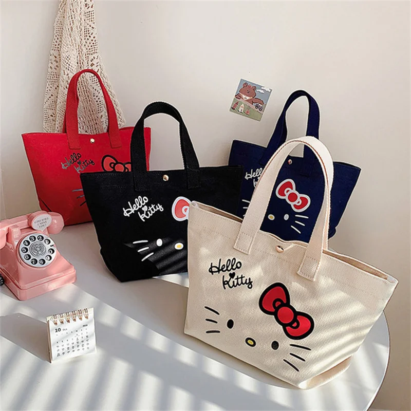 

Оригинальная сумка для покупок Hello Kitty, кавайная холщовая сумка, косметичка, сумка для мамы, сумка для ланча, Детская сумка для закусок, Аниме подарок