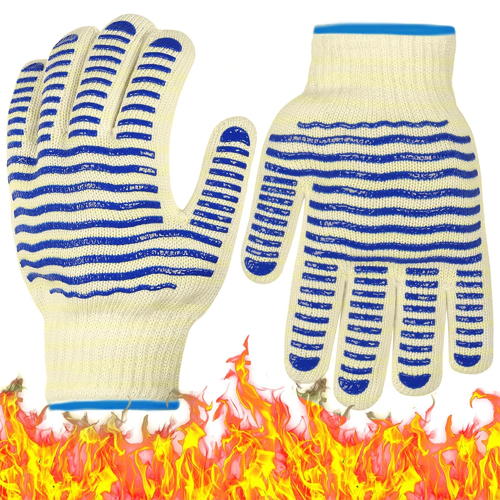 

1 Pair Silicone Cotton Yarn BBQ Gloves Non-slip Washable 500 Degree Fireproof Outdoor Grill Stove Barbecue Oven Mitts Tools