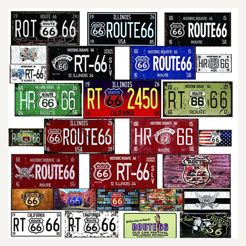 

American Vintage Metal Tin Sign Wall Decor 66 Car Number Plaque Metal Poster Bar Club Wall Garage Signs and Plaques Home Decor