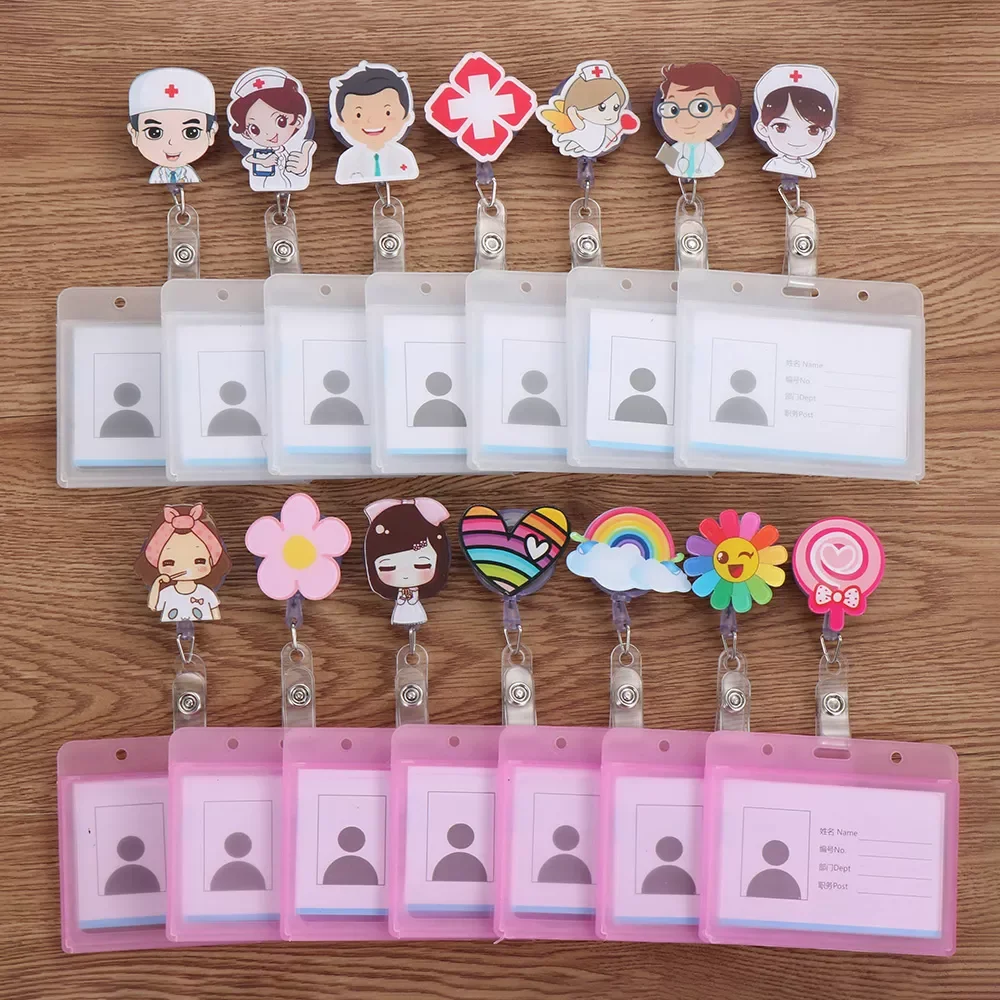 Sale Cute Cartoon Business Work Card Name Tags Nurse Doctor ID Badge Holders with Retractable Reel Retractable Metal Clip