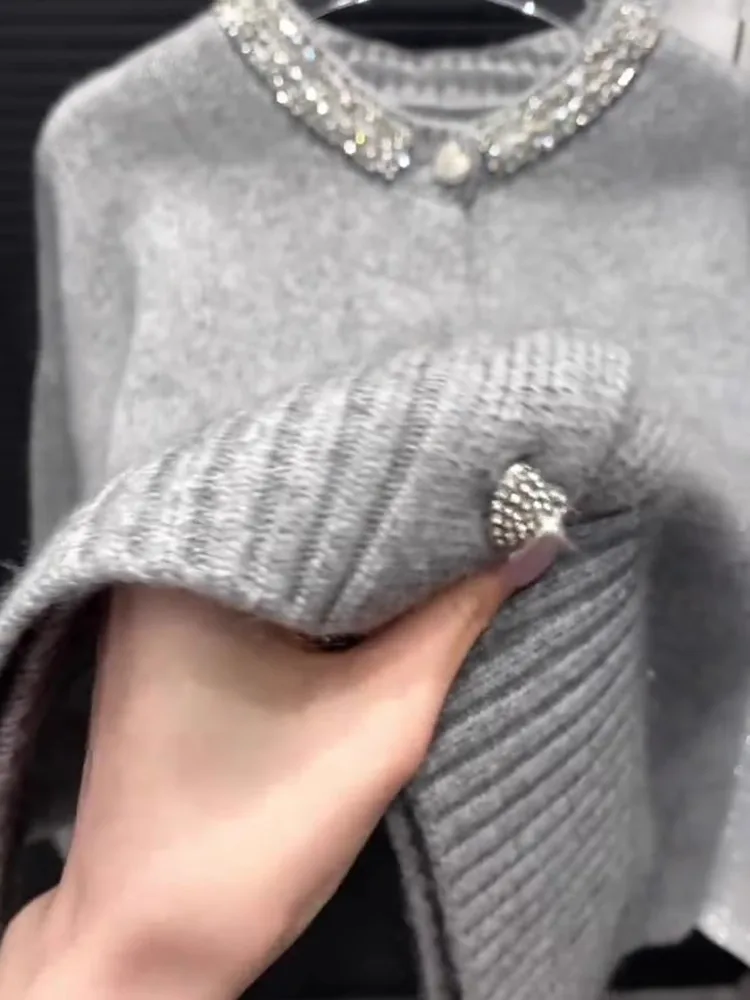 Модный французский высококачественный серый свитер женский осенне-зимний