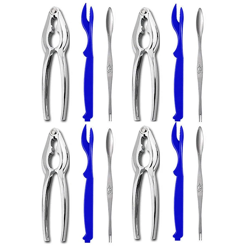 

12 PCS Seafood Tools Set - 4 Crab Crackers, 4 Lobster Shell Forks, 4 Crab Leg Forks & Storage Bag - Nut Cracker Set