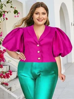 big size women blouse sexy v neck short lantern sleeves buttom elegant shirt tops large size fashion female african summer bluas