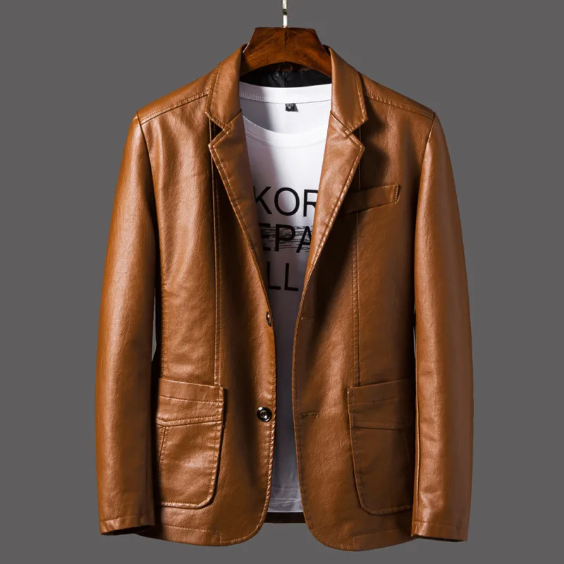 

Fat Locomotive Leather Suit Jacket Men's Suit Collar Nice Plus Size Man Suit Casual Coat Spring Autumn Winterf jaqueta masculina