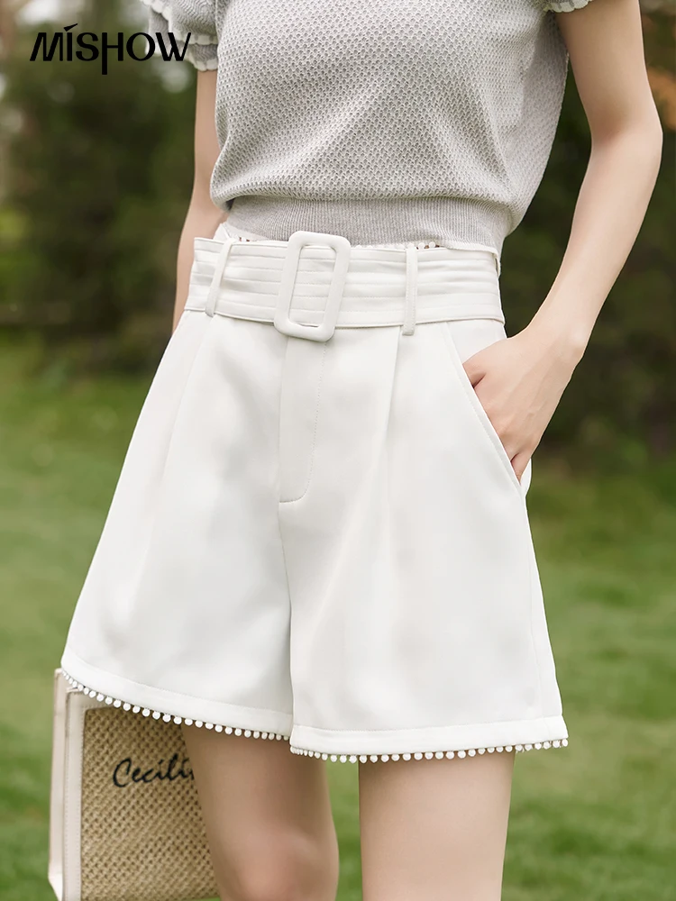 MISHOW Women's Casual Shorts 2023 Summer High Waist Fashion Belt Solid Loose Female Pocket Wide Leg Pants Office Lady MXC36K0042