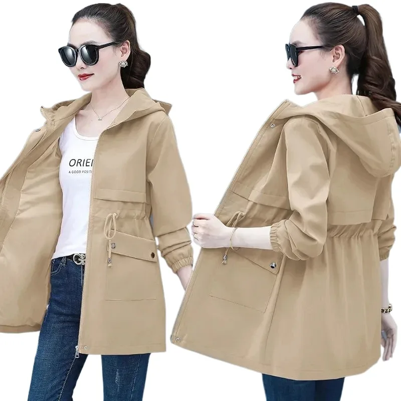 Новинка 2024 весенне-осенние женские куртки ветровка с капюшоном базовое пальто