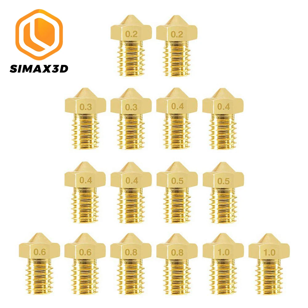 

SIMAX3D 16PCS Extruder Nozzle Brass Nozzles for E3D V5 V6 0.2mm 0.3mm 0.5mm 0.6mm 0.8mm 1.0mm for 1.75mm Filament 3D Printer