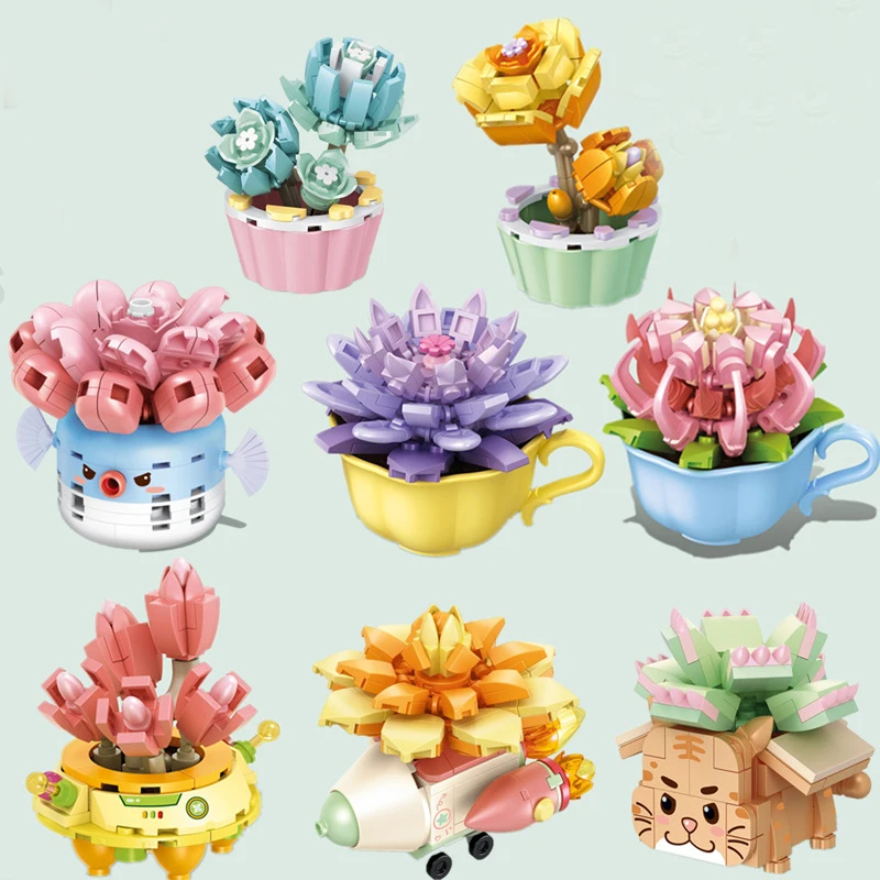 

Creative Succulent Plants Potted Plants Building Blocks MOC Mini Potted Flower Pot Model Bricks Kids Toys For Girls Gifts