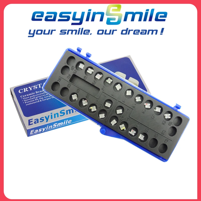 

EASYINSMILE 20Pcs Dental Ortho Ceramic Bracket MINI Roth 022/018 3/345 W Hooks Brace 5-5 Dentist Tool