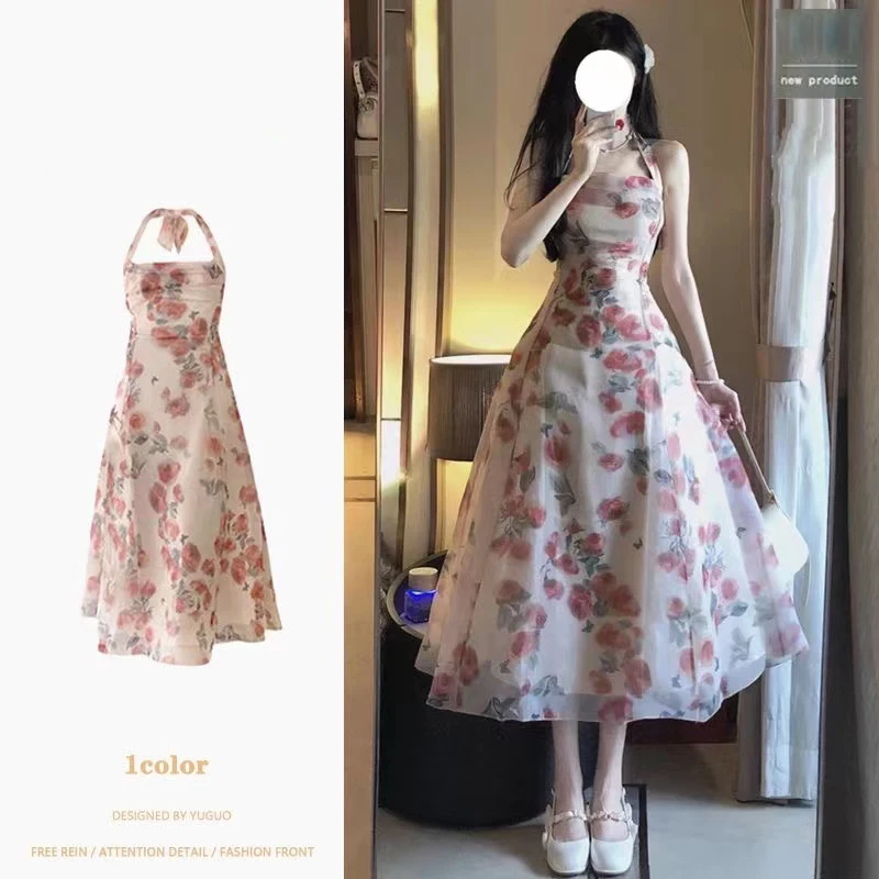 

Женское летнее платье на бретелях-спагетти с принтом