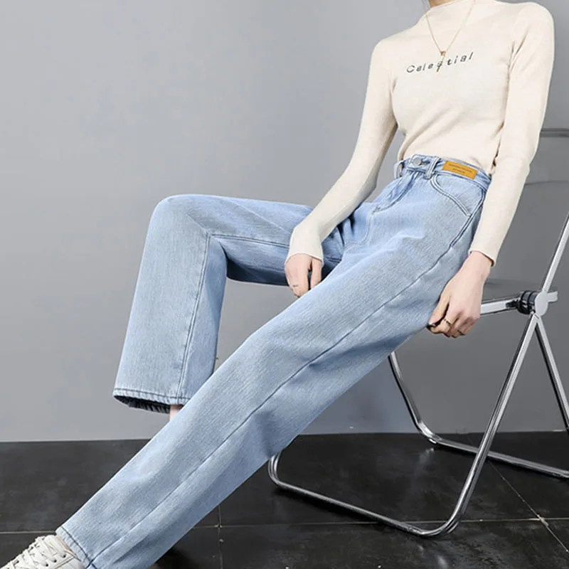 

Зимние утепленные брюки, прямые джинсы, женские свободные повседневные джинсы, женские широкие брюки с высокой талией и Leng, 23555