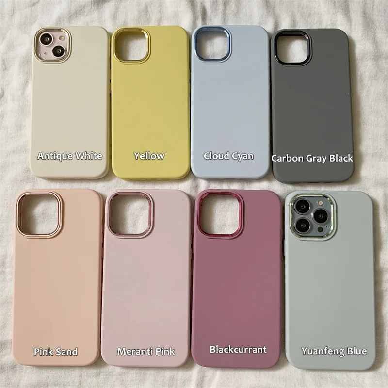 

Luxury Liquid Silicone Candy Color iPhone 14 13 12 Pro Max High Quality Metal Lens Back Cover