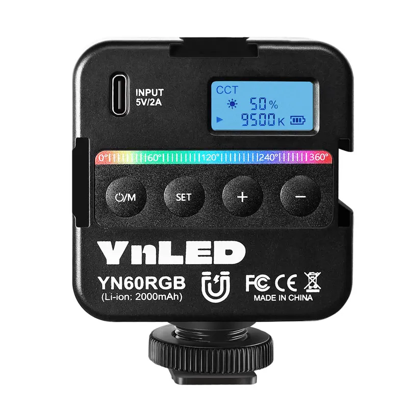 Фото YONGNUO YN60RGB Pocket RGB Video Light 2500K-9500K Adjustable Small Portable LED Video Fill Light With 1/4 Screw Cold Shoe Seat №3