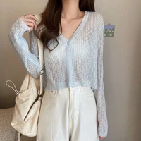 womens thin knitted cardigan spring summer long sleeve top loose short sun protection jacket korean fashion designer jacket