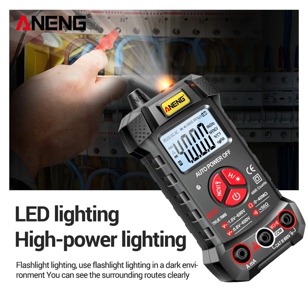 

ANENG M167 Mini Digital Multimeter Tester Auto Multimetro True Rms Tranistor Meter with NCV Data Hold 4000counts Flashlight