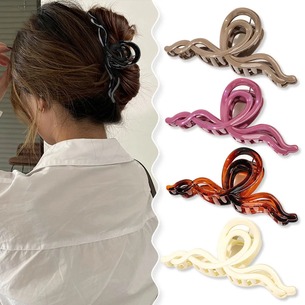 

Large Double Cross Wave Hair Claws Irregular Hair Clip For Women Headwear Ponytail Hairpin Frosted Crab Clip Simple Barrettes