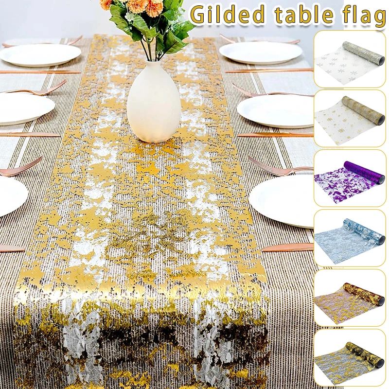 

Glitter Metallic Foil Mesh Table Runners Table Flag Sequin Thin Roll Dining Tablecloth Wedding Party Bronzing Table Flag Decor