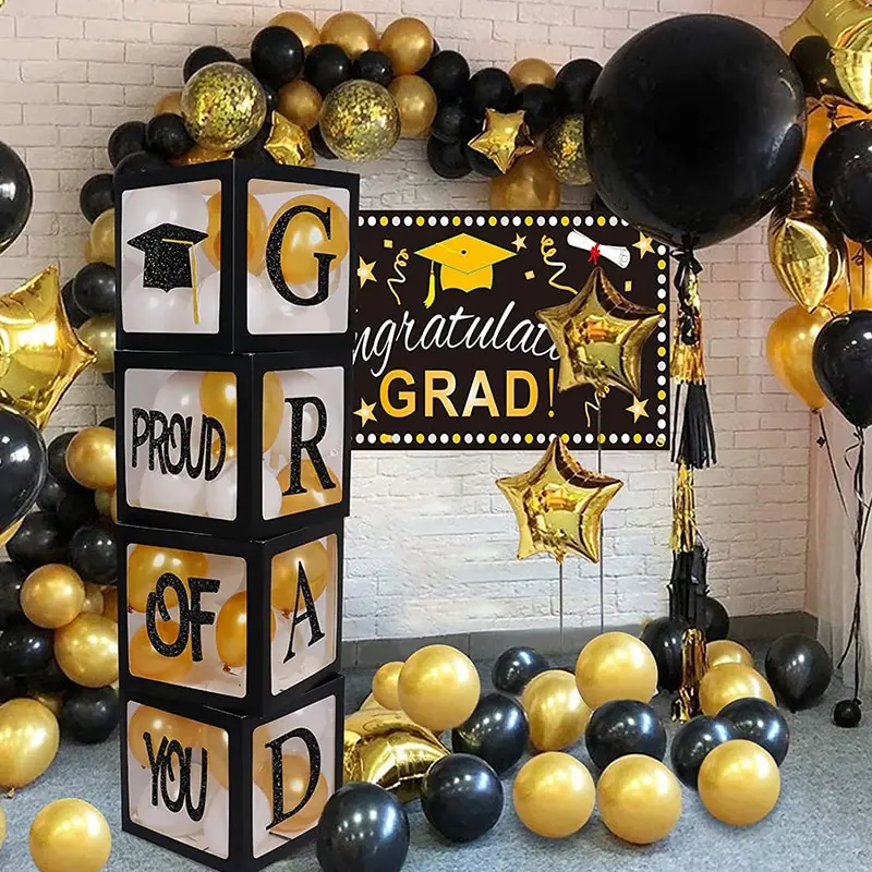 

Graduation Party 2022 Decorations 4 Pack Black Balloon Box GRAD Proud of You Class Of 2022 High School College Graduation Party