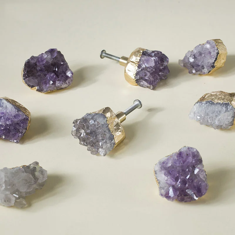 Натуральный фиолетовый кристалл + латунная ручка для выдвижных ящиков комода / ручки шкафов и мебели / ручка для выдвижных ящиков.