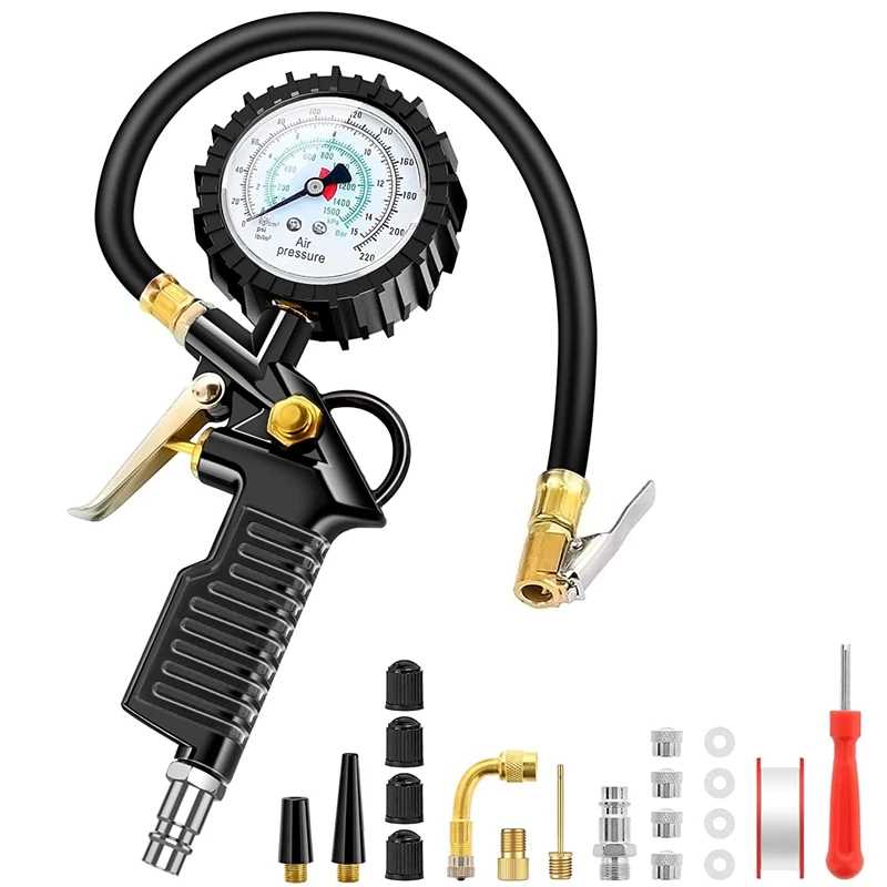 

Car Tire Pressure Gauge 220 PSI Tire Inflator with Valve Core Tool Extender Air Compressor for Car Motorcycle Bike Truck