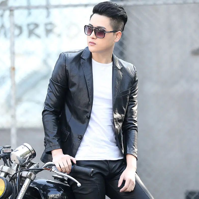 

2022 Men's Jacket Fashion Faux Pu Leather Jackets Windproof Warm Anti-wind Coat Business Men's New Korean Style Slim Coat W217