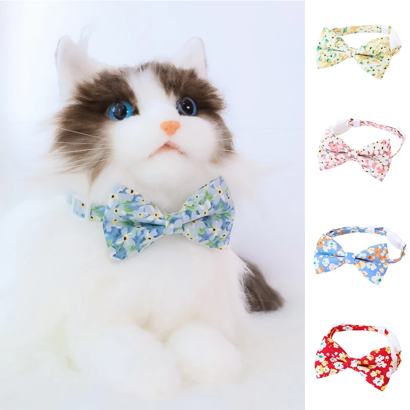 

Safety Elastic Pet Collar With Bowknot Bow Tie Safety Buckle Cute Floral Collars Necklace Adjustable Dog Collar For Puppy
