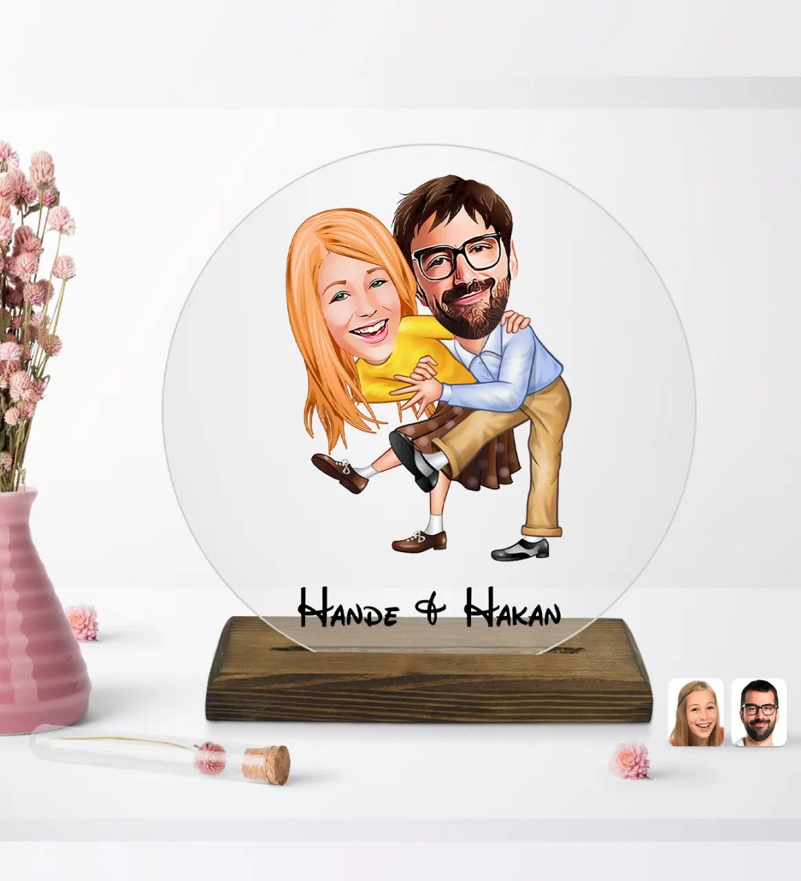 

Personalized valentines cartoon round wooden stand Biblo-102