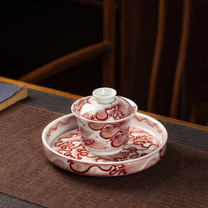 Высококачественная глазурованная красная чашка для чая HAILANG Grain Gaiwan одиночная