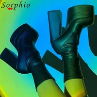 female motorcycle boots for women double platform chunky heel square to ankle boots sexy fashion brand new 2022 summer spring