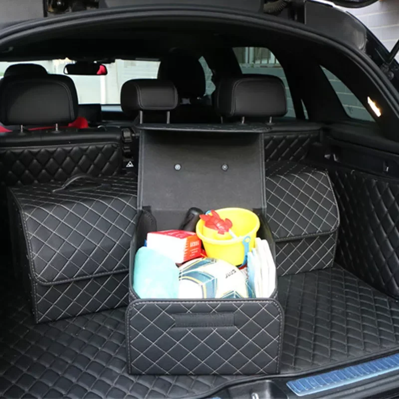 

Collapsible Car Organizer Box For Trunk Portable Pu Leather Storage Box Multipurpose Auto Accessories Organizer Bag In The Car