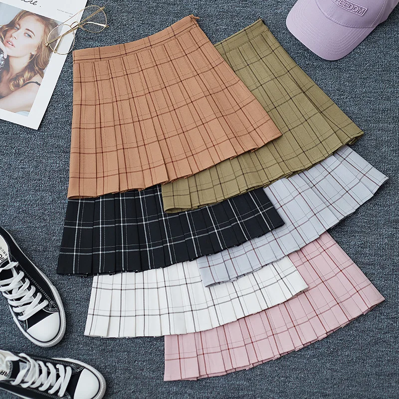 

Summer New Korean Fashion Women Skirt Casual Mini Plaid Pleated Faldas Jupe Female High Waist Tennis Skorts Ropa Mujer