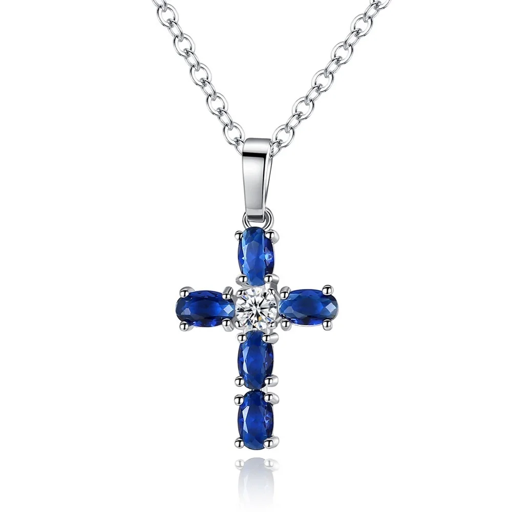 

New RoseL Blue zircon cross necklace with oval zircon inlay