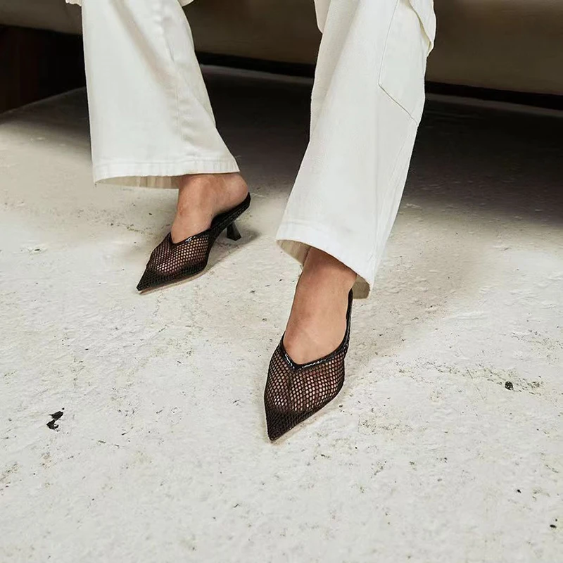 Женская летняя Классическая сетка на тонком каблуке с острым носком и высоким