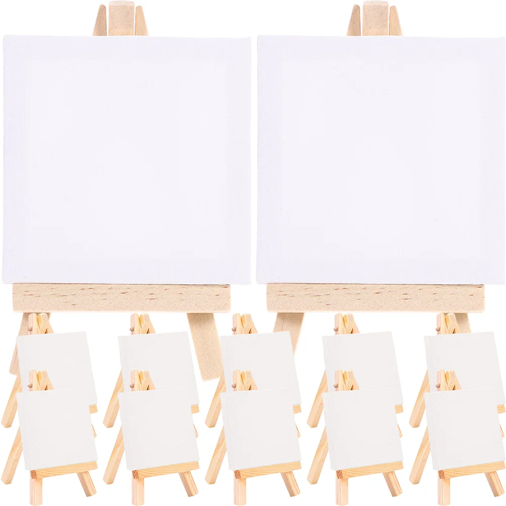 

18 Sets Crafted DIY Painting Canvas Blank Frames Small Tiny Mini Easel Stand Decorate Accessory Delicate Bracket Cotton For