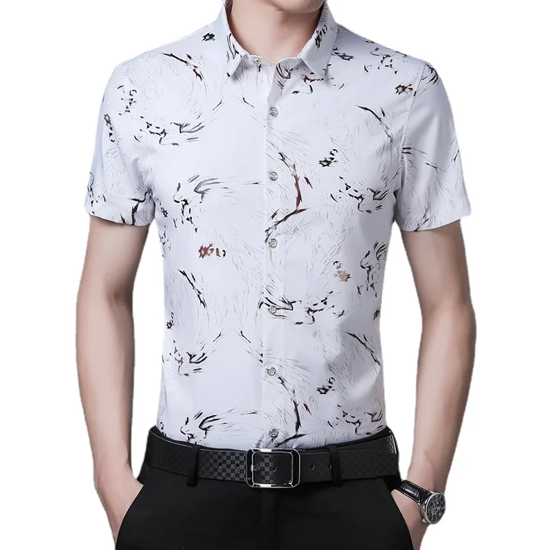 

2023 New Summer Men's Casual Shirt Fragmented Flower Polo Cardigan Sports Short Sleeve T Sleeve Fashion Business Thin Top